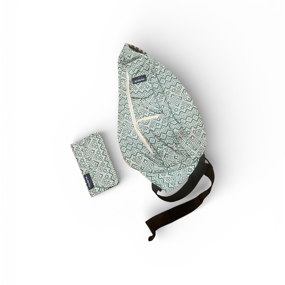 KAVU Rope Sling Crossbody Bag + Matching Pouch Geometric Print | Bundle